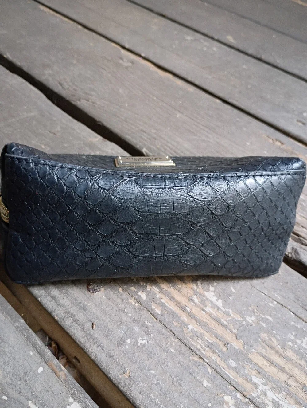 Victoria's Secret Croc-Embossed Black Wristlet - Picture 2 of 7